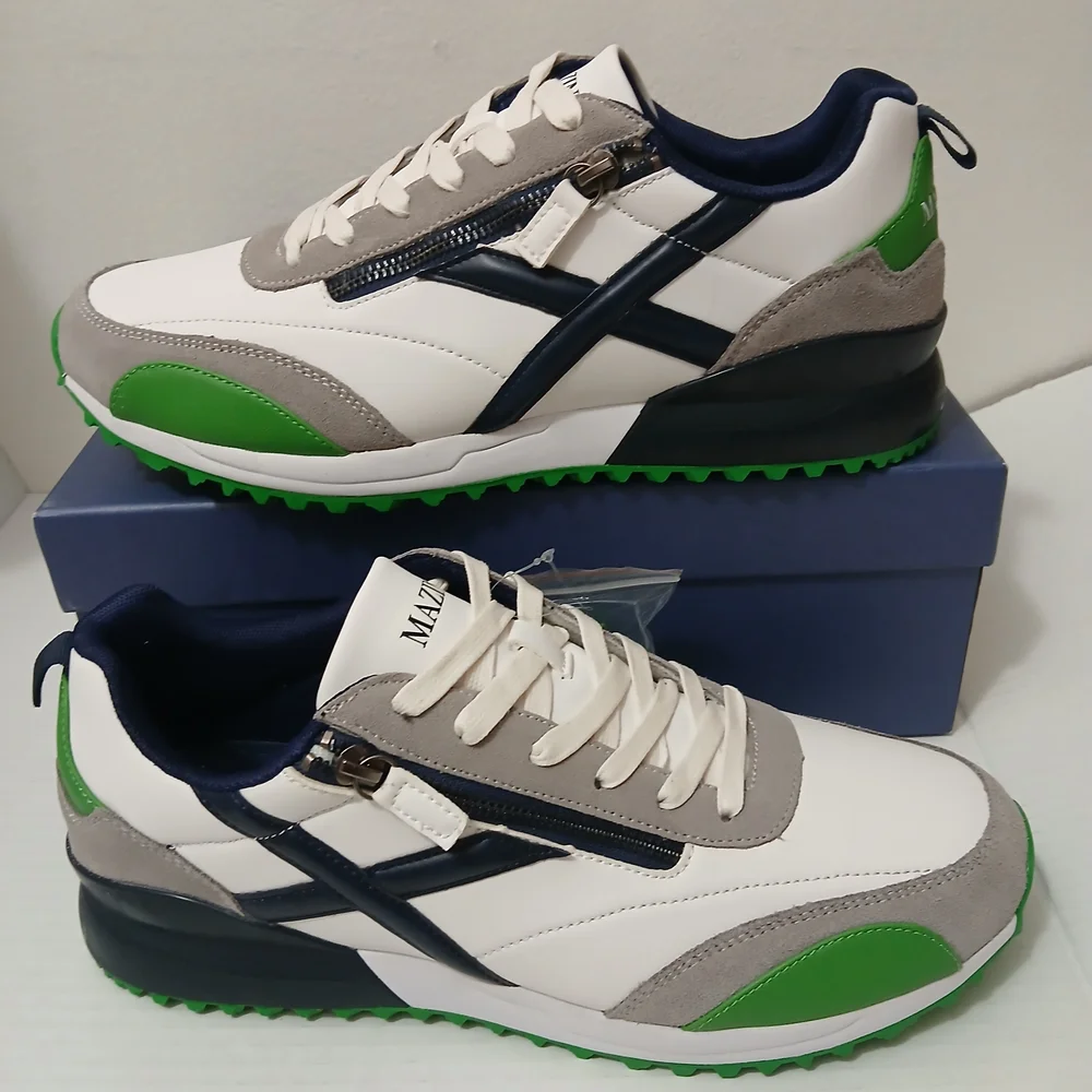 Men's White, Gray, and Green Sneakers - Picture 6 of 12